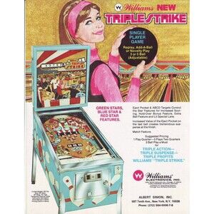 Williams Triple Strike Pinball Machine Original Sales Flyer Ad Vintage Arcade